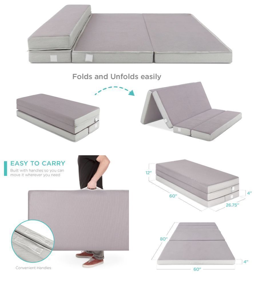 Folding Portable Gray Mattress Topper w/ Plush Foam - 4in - Image 2 - Lot 36