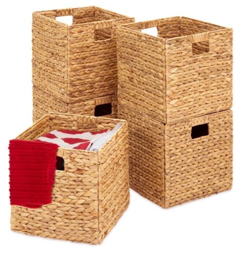 Set of 5 Collapsible Hyacinth Storage Baskets w/ Inserts - 13x13in - Lot 41