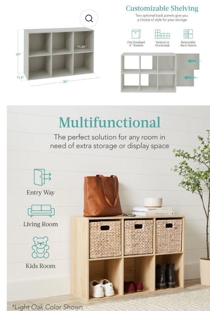 6-Cube Bookshelf, 11in Storage Display w/ Removable Panels, Customizable - Image 2 - Lot 42