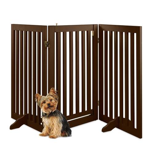 31.5in 3-Panel Freestanding Wooden Pet Gate w/ Door, Support Feet - Lot 204