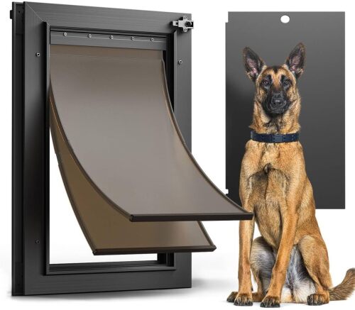 All Aluminum Dog Door for Exterior Door, Large Doggy Door, Heavy Duty Pet Door, Double Magnetic Flaps, Thermal Tnsulation, Energy Efficient, Sliding Lock Panel (Pets Up to 110Lb). - Lot 311