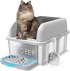 8" Deep Stainless Steel Cat Litter Tray with Lid Extra Large Litter Box for Big Cats XL Metal Litter Box Pan with High Wall Sides Enclosure, Non-Sticky, Anti-Leakage, Easy Cleaning - Thumbnail 1