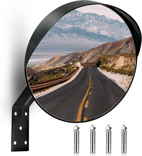 24-Inch Convex Security Corner Mirror - Adjustable Fixing Bracket, Wide Angle, Indoor and Outdoor Use - Ideal for Major Warehouse, Industrial Areas, Large Parking Lots, Alleys and Driveways - Lot 316
