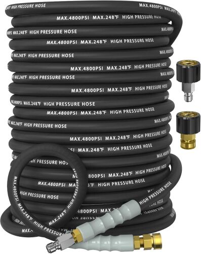 3/8" Pressure Washer Hose 150FT 4800 PSI, Kink Resistant Steel Braided Layer & NonMarking Rubber for Hot/Cold Water, High Power Washer Hose With 3/8 Inch Quick Connect & M22 Fitting - Lot 321