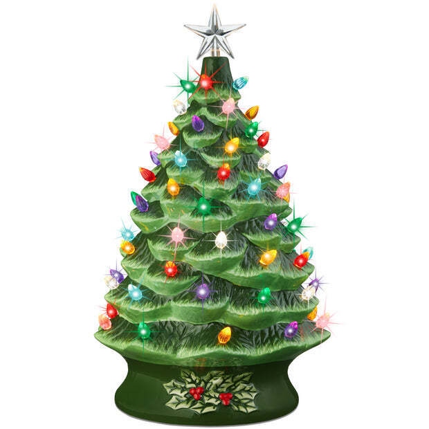 XL Pre-Lit Ceramic Christmas Tree Decoration w/ LED Light, Timer - 24in - Image 1 - Lot 330