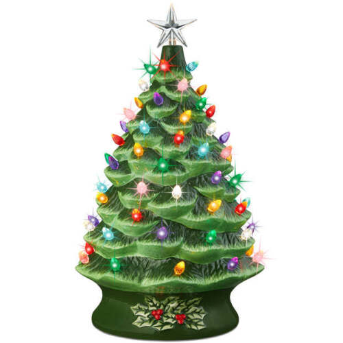 XL Pre-Lit Ceramic Christmas Tree Decoration w/ LED Light, Timer - 24in - Lot 330