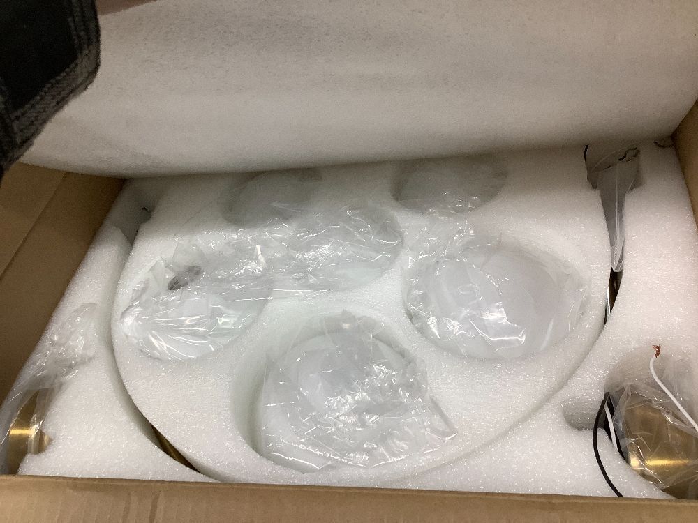 Gold Sputnik Chandelier,6 Lights Modern Chandelier for Dining Room Mid Century Chandelier Large L49” Ceiling Pendant Light Fixtures with Milk Glass Globe Shades for High Ceiling Foyer Living Room - Image 3 - Lot 331