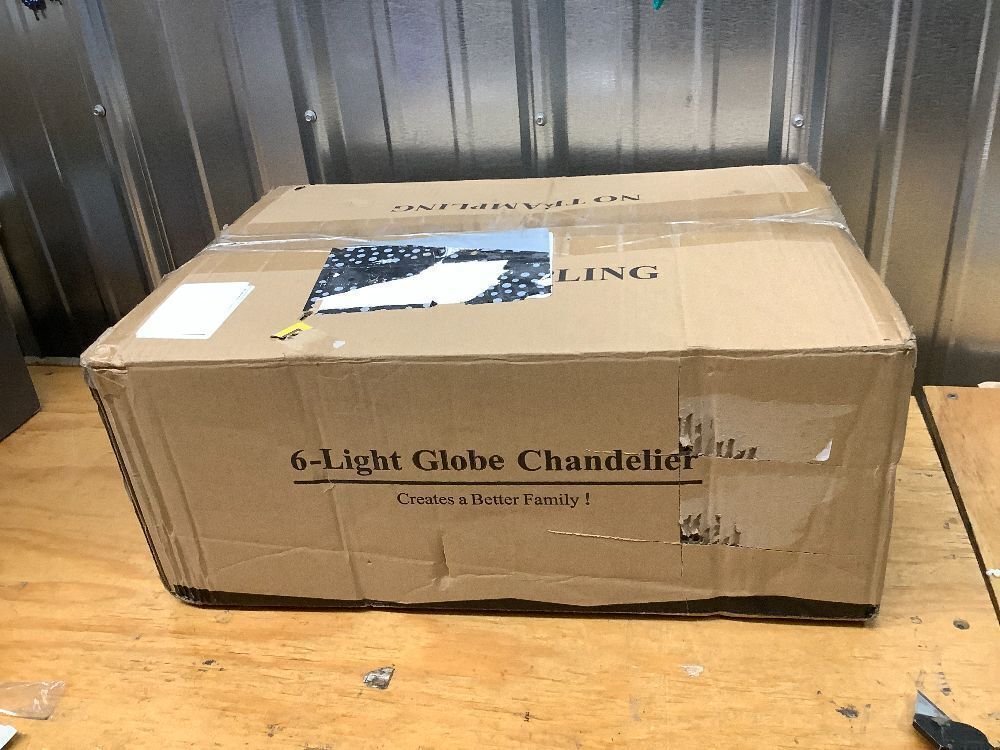 Gold Sputnik Chandelier,6 Lights Modern Chandelier for Dining Room Mid Century Chandelier Large L49” Ceiling Pendant Light Fixtures with Milk Glass Globe Shades for High Ceiling Foyer Living Room - Image 4 - Lot 331