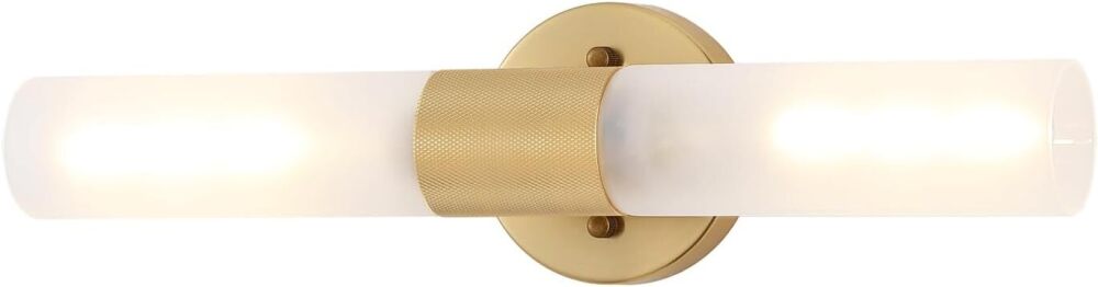 Gold Knurled Texture Wall Sconce Frosted Glass Shade Modern Bathroom Vanity Light Fixtures 2-Lights Mid Century Wall Light for Mirror Living Room Hallway E26 T10 Bulbs(Excluded) - Image 1 - Lot 336