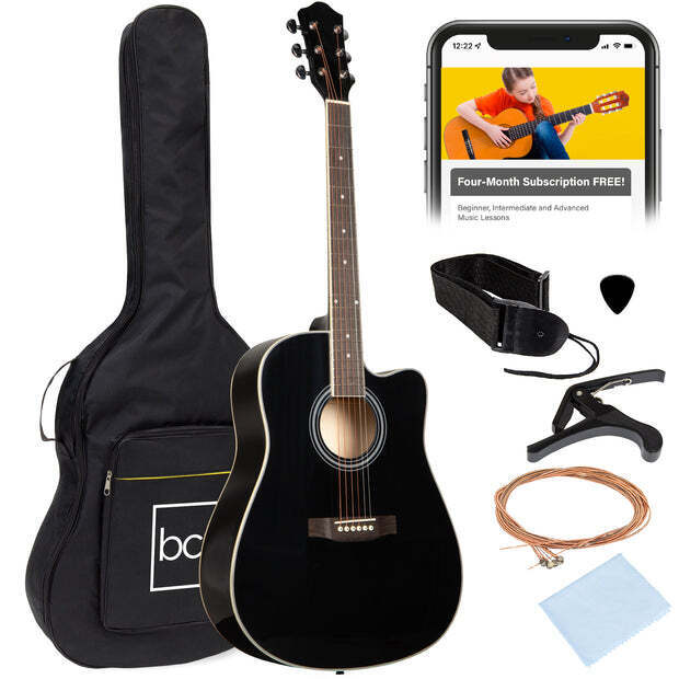 Full Size Beginner Acoustic Guitar Set with Case, Strap, Capo - 41in - Image 1 - Lot 343
