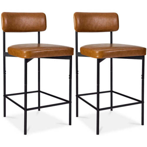 Set of 2 Armless Counter Height Bar Stools, Modern PU Faux Leather Stools - Lot 365