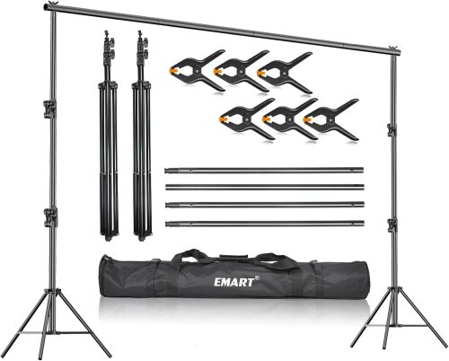 EMART Heavy Duty Background Stand, 9.2 x 10ft Adjustable Backdrop Support System Kit with Carry Bag for Photography - Lot 381
