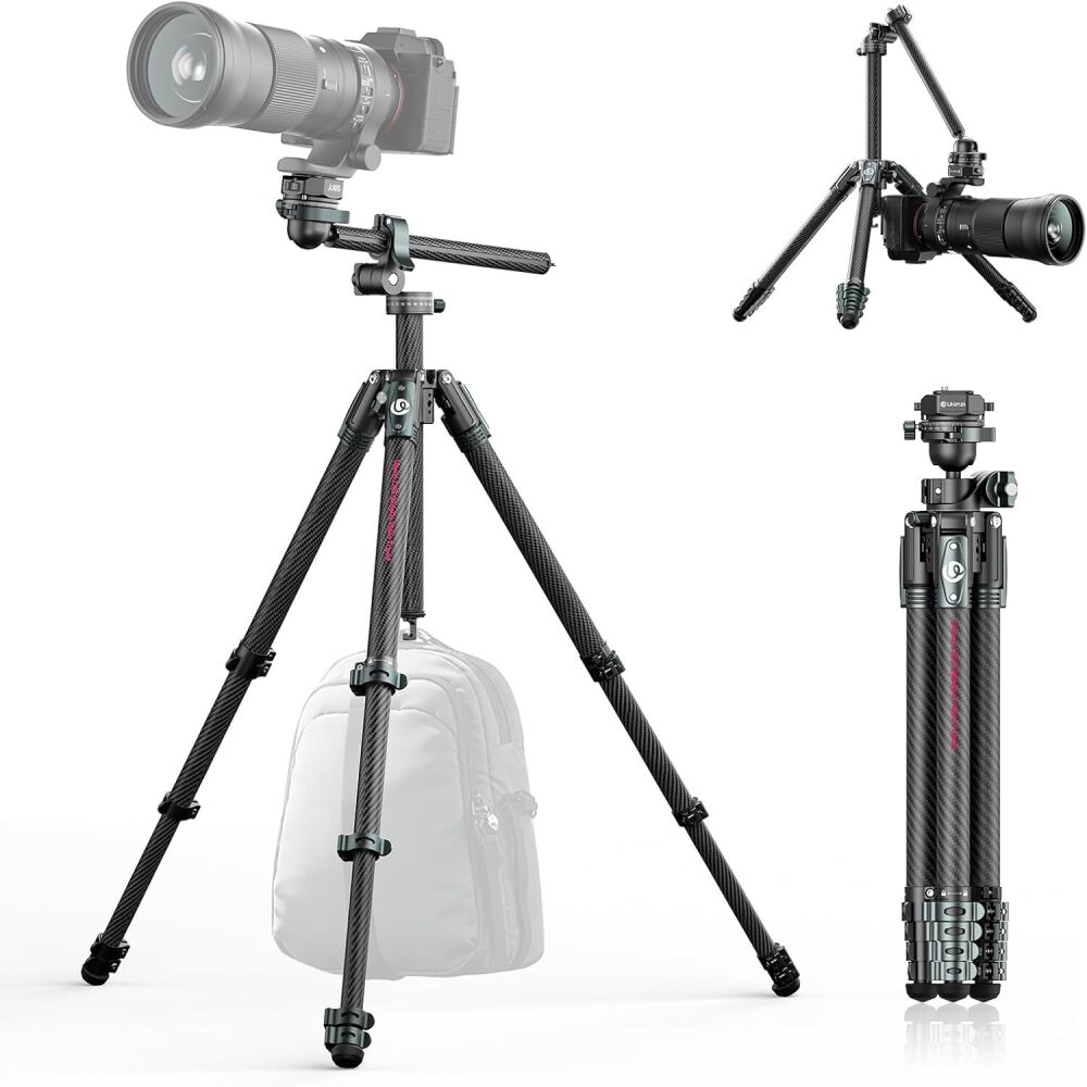 ULANZI JJ05 72.4" Carbon Fiber Tripod, Overhead Camera Tripod w Central Column and UKA Quick Release Plate for Cameras/DSLR/Projector/Camcorder, Horizontal Stand, Weight 3.43lbs, Maxload 39.7 lbs - Image 1 - Lot 386