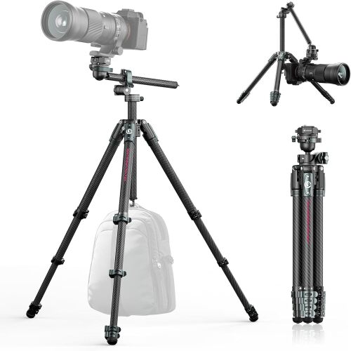 ULANZI JJ05 72.4" Carbon Fiber Tripod, Overhead Camera Tripod w Central Column and UKA Quick Release Plate for Cameras/DSLR/Projector/Camcorder, Horizontal Stand, Weight 3.43lbs, Maxload 39.7 lbs - Lot 386