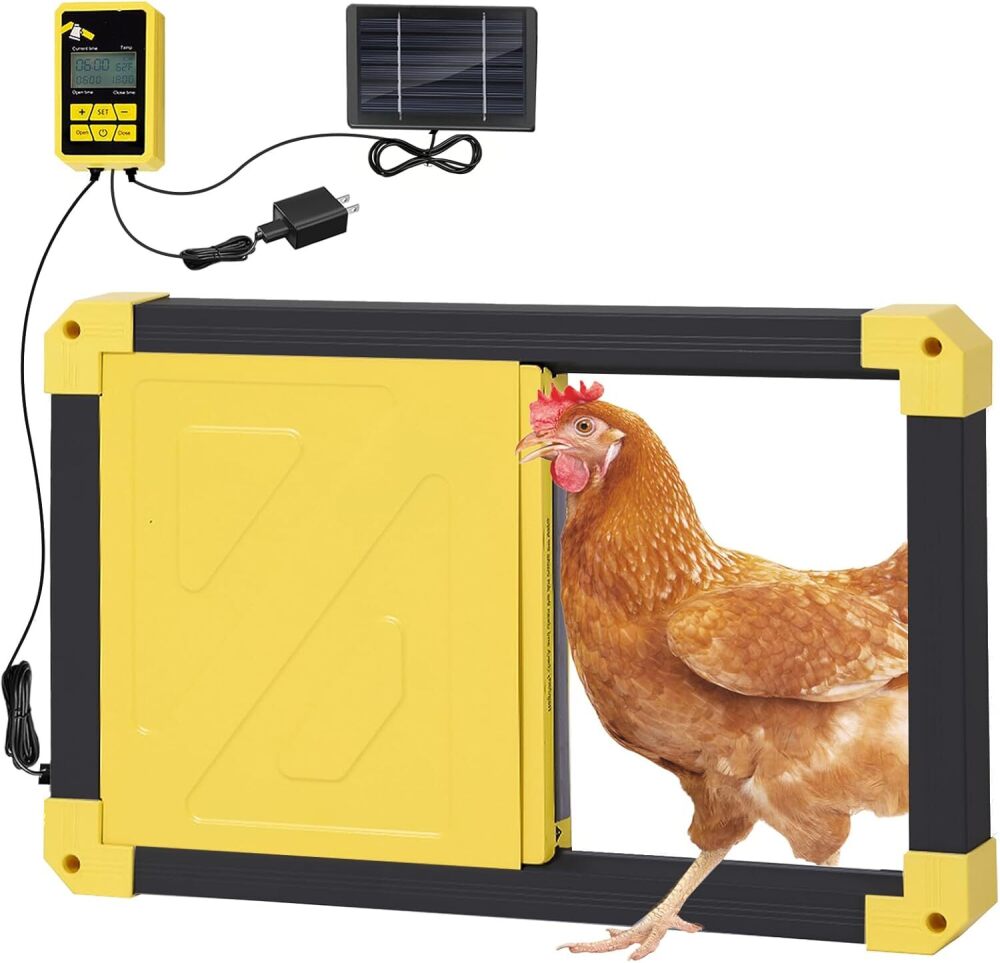 Aivituvin Automatic Chicken Coop Door Opener with Heating and Anti-Pinch Function Solar Powered Auto Chicken House Run Door Black - Image 1 - Lot 391
