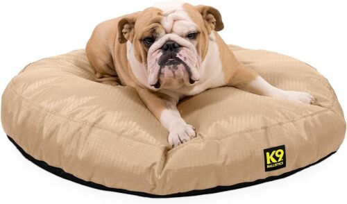 K9 Ballistics Tough Round Nesting Pillow Dog Bed - Removable Cover, Washable, Durable & Water Resistant Indoor/Outdoor Bed - Medium, Tan - Lot 400