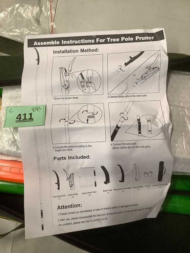 30 Ft Manual Pole Saw, Extendable Tree Pruner Blade and Scissors Set with 9 Fiberglass Handles, Long Branch Pruner Retractable for Backyard and Garden, Bush Cutting and Pruning of Palm Trees - Image 3 - Lot 411