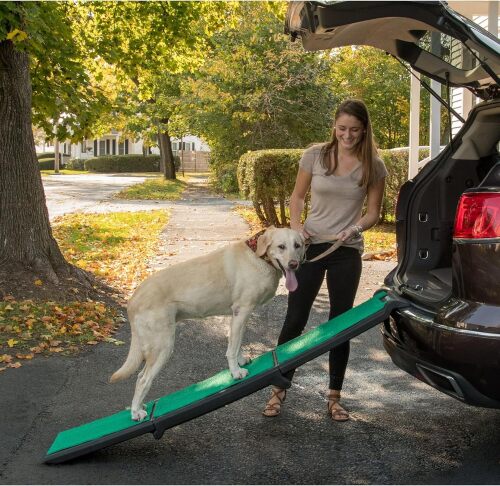 Pet Gear supertraX Ramps for Dogs and Cats, Maximum Traction Surface, Portable/Easy-Fold (No Tools Required), Built in Handle for Travel, 42-71 Inches Long, Supports 150-200lbs - Lot 415