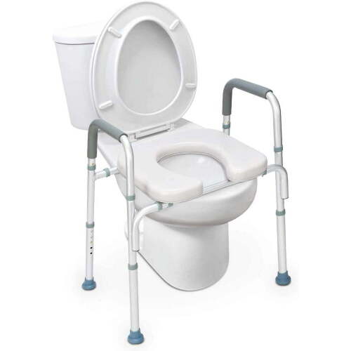 OasisSpace Stand Alone Raised Toilet Seat 300lbs - Heavy Duty Medical Raised Homecare Commode and Safety Frame, Height Adjustable Legs, Bathroom Assist Frame for Elderly, Handicap, Disabled - Lot 425