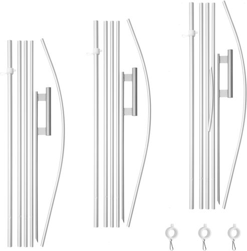 Feather Flag Pole Kit 15FT,3Pack Heavy Duty Aluminum Swooper Flag Pole with Ground Stake and Bearing Ring, Wind Resistant up to 40 MPH, Perfect for Outdoor Business Advertising Flags - Lot 461