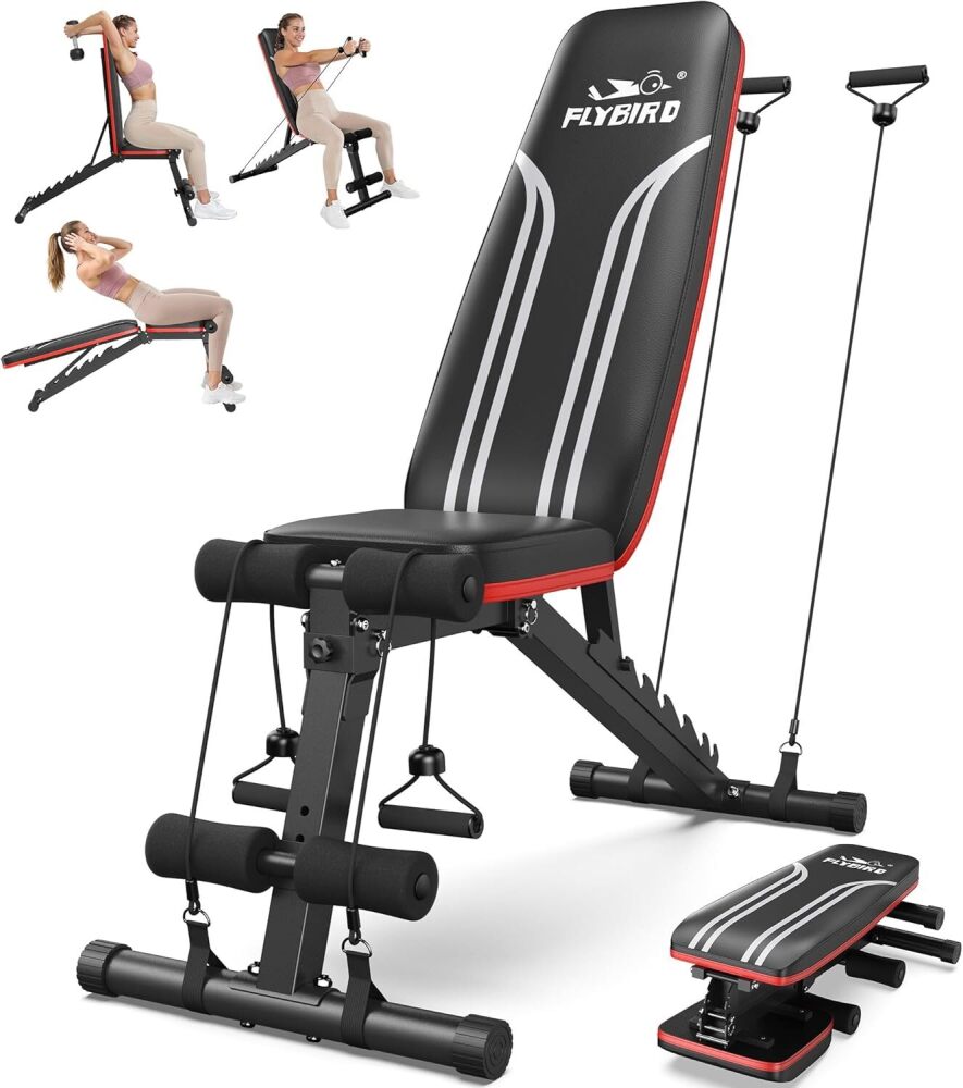 FLYBIRD Foldable Weight Bench for Woman Sculpt & Energize with Resistance Bands, 8 Backrests Fast Adjustable FID for Home Gym Full Body Workout, Easy to Storage for Small Space - Image 1 - Lot 471