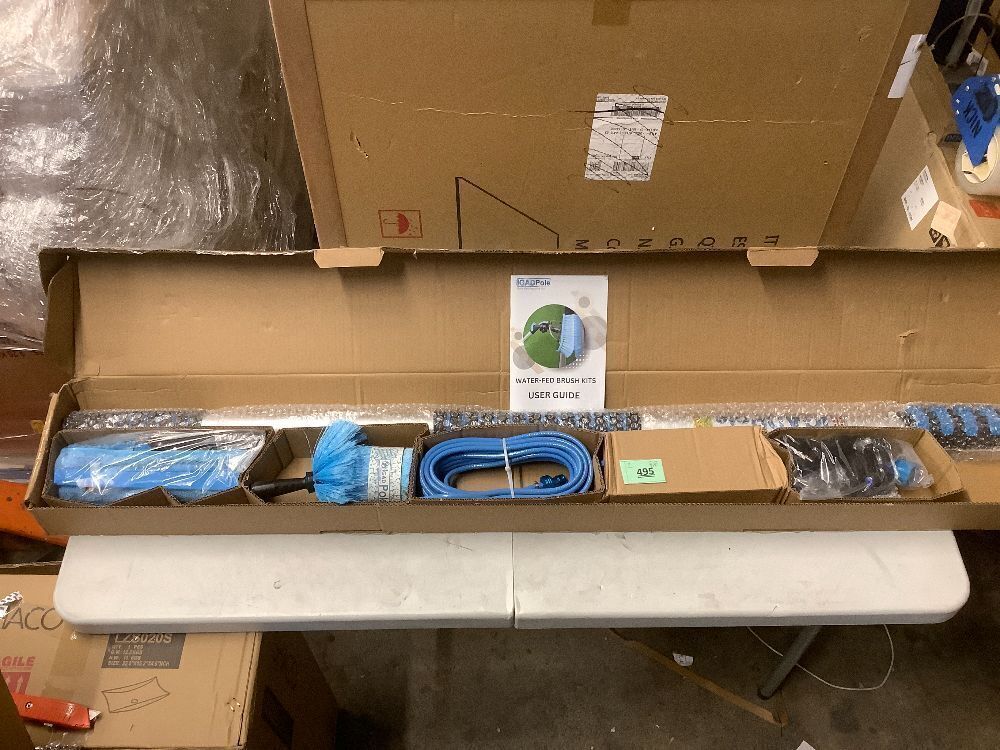 24ft IGADPole Washing Kit: Water-fed Brush, Cobweb Duster and 10” Squeegee and Soap Dispenser, with 6-Stage Telescoping Pole 5-24ft Pole - Image 2 - Lot 495
