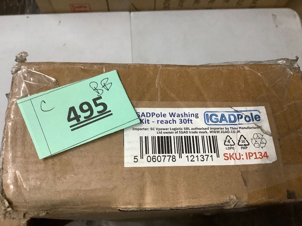24ft IGADPole Washing Kit: Water-fed Brush, Cobweb Duster and 10” Squeegee and Soap Dispenser, with 6-Stage Telescoping Pole 5-24ft Pole - Image 4 - Lot 495