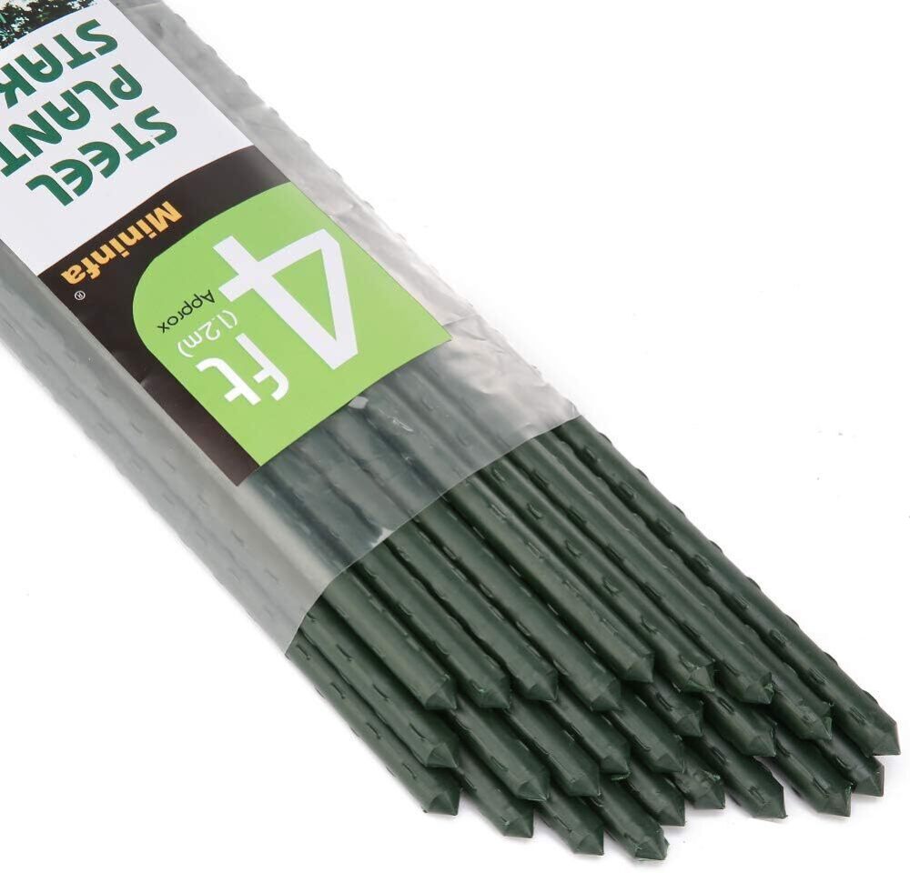 Mininfa Steel Plant Stakes 4 Feet, Plastic Coated Metal Garden Stakes Supports Climbing for Tomatoes, Trees, Beans, 25 Pack - Image 1 - Lot 7862