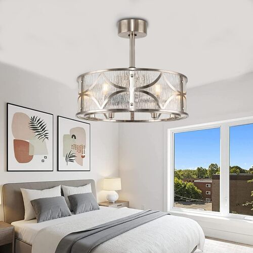 52" Crystal Ceiling Fan with Lights Remote Control, Black Farmhouse Chandelier Fan, Indoor Rustic Fandelier with 5 Reversible Wood Blades for Decorate Living Room Bedroom - Lot 9996