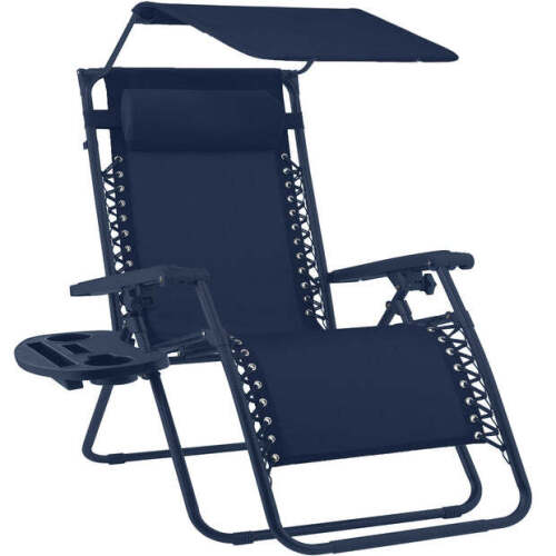 Folding Zero Gravity Recliner Patio Lounge Chair w/ Canopy, Side Tray - Lot 394
