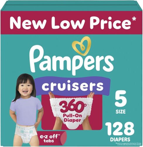 Pampers Diapers - Cruisers 360 - Size 5, 128 Count, Babyproof up to 100% Leakproof Pull-On Diaper - Lot 418