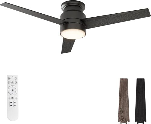 warmiplanet Flush Mount Ceiling Fan with Lights Remote Control, 52-Inch, Black, 3-Blades - Lot 423