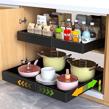 2 Pack Pull Out Cabinet Organizer,21" Deep Slide Out Drawer Organizers,No Drill Pull Out Drawers Adhesive with Nano Compatible Framed Cabinets Shelves for Kitchen Pantry Adjustable Width - Lot 428