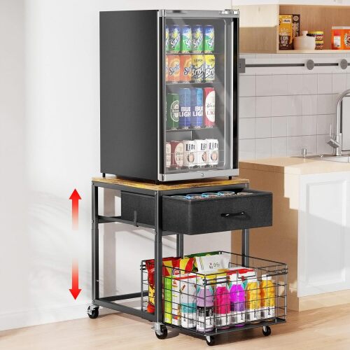 Housolution Mobile Mini Fridge Stand with Storage, Height-Adjustable Mini Beverage Fridge Table, Coffee Bar, 200 lbs Heavy-Duty Compact Refrigerator Shelf with Rolling Cabinet for Kitchen Home Office - Lot 438