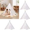 4 PCS White Kids Teepee Play Tent, Foldable Washable Tipi Tent Kids Boho Tent, Playhouse for Girls and Boys Over 3 Years Sleepovers Party Birthday Party Slumber Party - Thumbnail 1