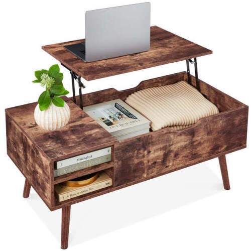 Wooden Mid-Century Modern Lift Top Coffee Table w/ Removable Shelf - Lot 568