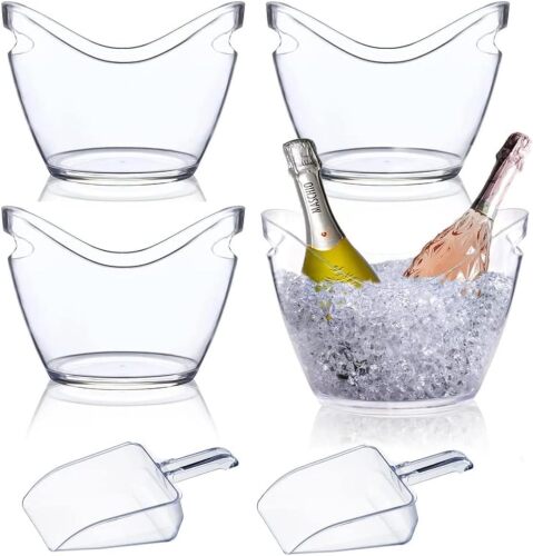 4-Pack Beverage Tubs for Parties Plastic Ice Bucket for Cocktail Bar Clear Acrylic Wine Bucket with Scoops Drink Bucket Cooler for Chiller Bin for Champagne or Beer - Lot 194