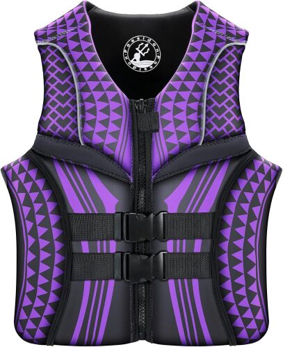 Geometric Print Life Vest, Zipper Front, Adjustable Buckles - Lot 404