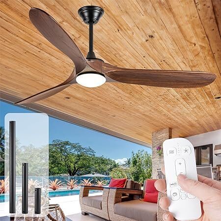 52 inch Wood Ceiling Fan with Light and Remote,Noiseless DC Motor,6 Speed Levels,LED Dimmable,Dark Brown Wood Blade - Lot 540