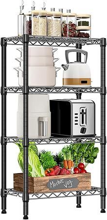 1000 lbs 4 Tier Shelf Metal Storage Shelves Wire Rack Closet Organizers with PP Board for Garage Kitchen Bathroom Laundry Black 11.8" D x 21.7" W x 39.5" H - Lot 550