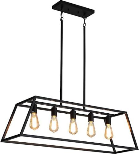 Black Kitchen Island Lighting, 5-Light Farmhouse Chandeliers - Lot 501