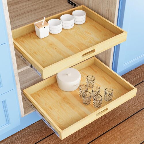 Pull Out Cabinet Organizer for 30.5" Wide or Larger Cabinet, 1PC 29"W x 21"D Soft Close Slide Out Wood Drawer Storage Shelves for Kitchen,Finished, Heavy-Duty, Bottom Assembly - Lot 521