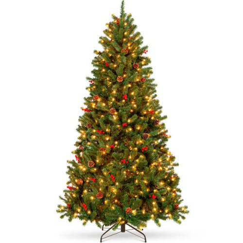 Pre-Lit Pre-Decorated Spruce Christmas Tree w/ Pine Cones, Berries 4.5ft - Lot 542