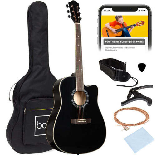 Full Size Beginner Acoustic Guitar Set with Case, Strap, Capo - 41in - Lot 562