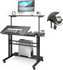 Mobile Standing Desk, Adjustable Rolling Computer Desk with 3 Desktops, Portable Laptop Table with Cup Holder, Home Office Laptop Workstation on Lockable Wheels - Thumbnail 1