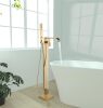 Freestanding Bathtub Faucet Brushed Gold Floor Mount Waterfall Tub Filler High Flow with Hand Shower Solid Brass 360 Degree Swivel Standing Mixer Taps for Bathroom - Thumbnail 1