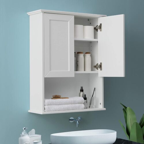 Bathroom Wall Cabinet Wooden Medicine Cabinet Buffering Hinge MDF Material Over Toilet Storage 23"x29" and Adjustable Shelves Cupboard Above Toilet with Large Space - Lot 670