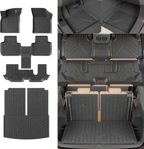 Rongtaod Floor Mats Compatible with 2018-2025 2026 Volkswagen Atlas (NOT for Cross Sport) Trunk Mat Cargo Liner Back Seat Cover 2024 VW Atlas Accessories (Trunk Mat with Backrest Mat+Floor Mats) - Lot 675
