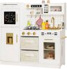 Play Kitchen Sets for Kids Ages 4-8 Pretend Wooden Kids Kitchen Playset Toy Kitchen with Real Sound& Light &Toy Storage System&12 Pcs Toddler Kitchen Accessories, for Boys and Girls,White Gold - Thumbnail 1