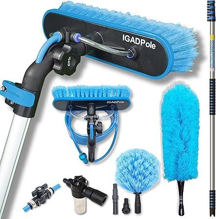 IGADPole Washing Kit: Water-fed Brush with Soap Dispenser, Cobweb Dusters, with 4-Stage Telescoping Pole 5-17ft Pole/Window and Dusting Cleaning Kit - Lot 611